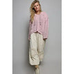 Pink V-Neck Hooded Cable Knit Chenille Sweater - POL