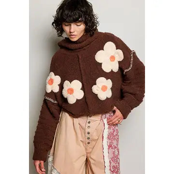 Chocolate Floral Berber Sweater - POL