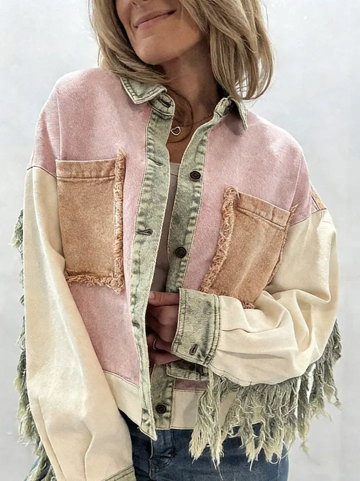 Pink Patchwork Denim Jacket
