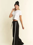 Black Satin Sweatpants w/Side Checkerboard - Jade By Jane