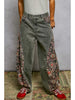 Textured Twill Floral Pattern Pants - POL