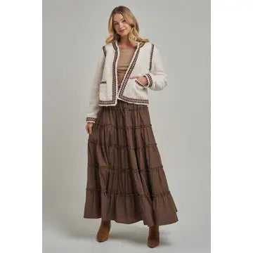Mini Checkered Tiered Maxi Skirt - BON
