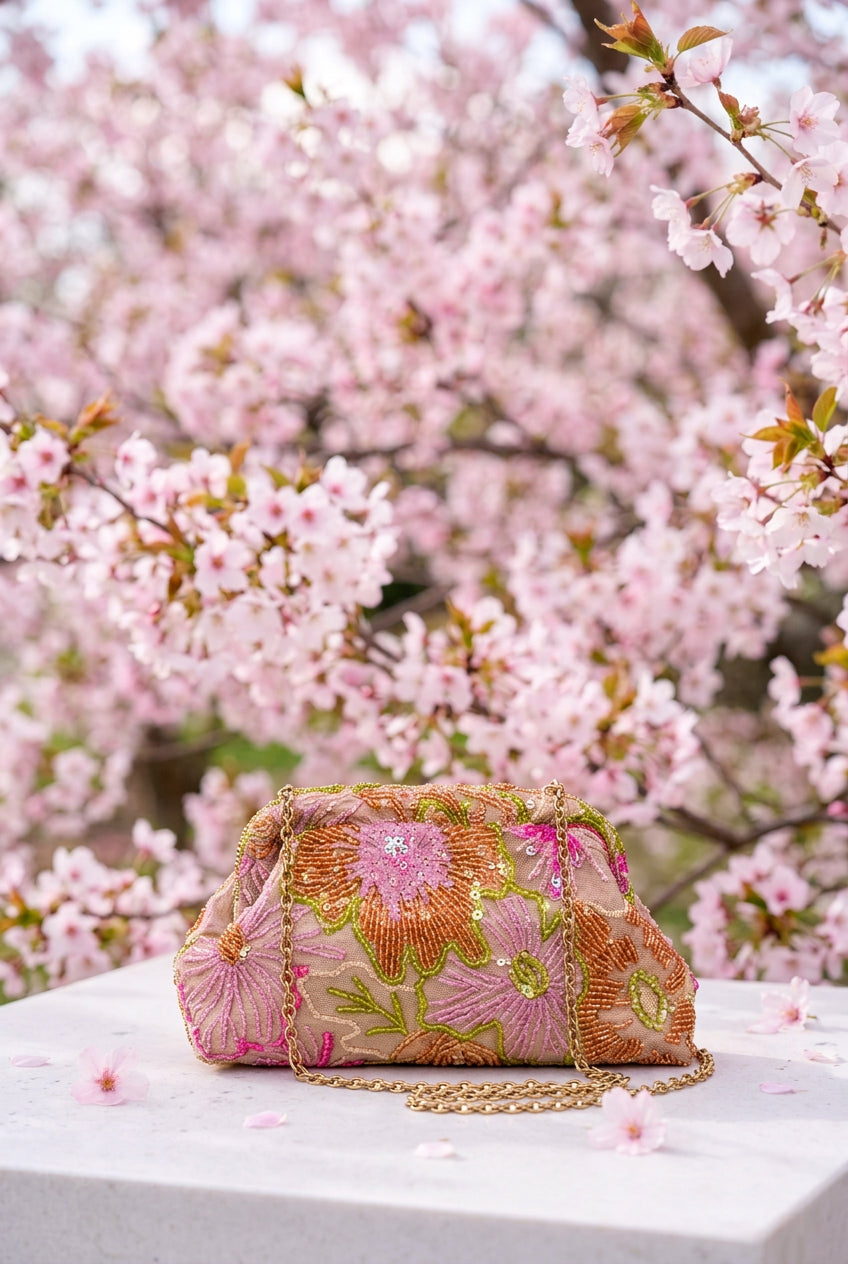 Pink Sequin Flower Embroidery Crossbody
