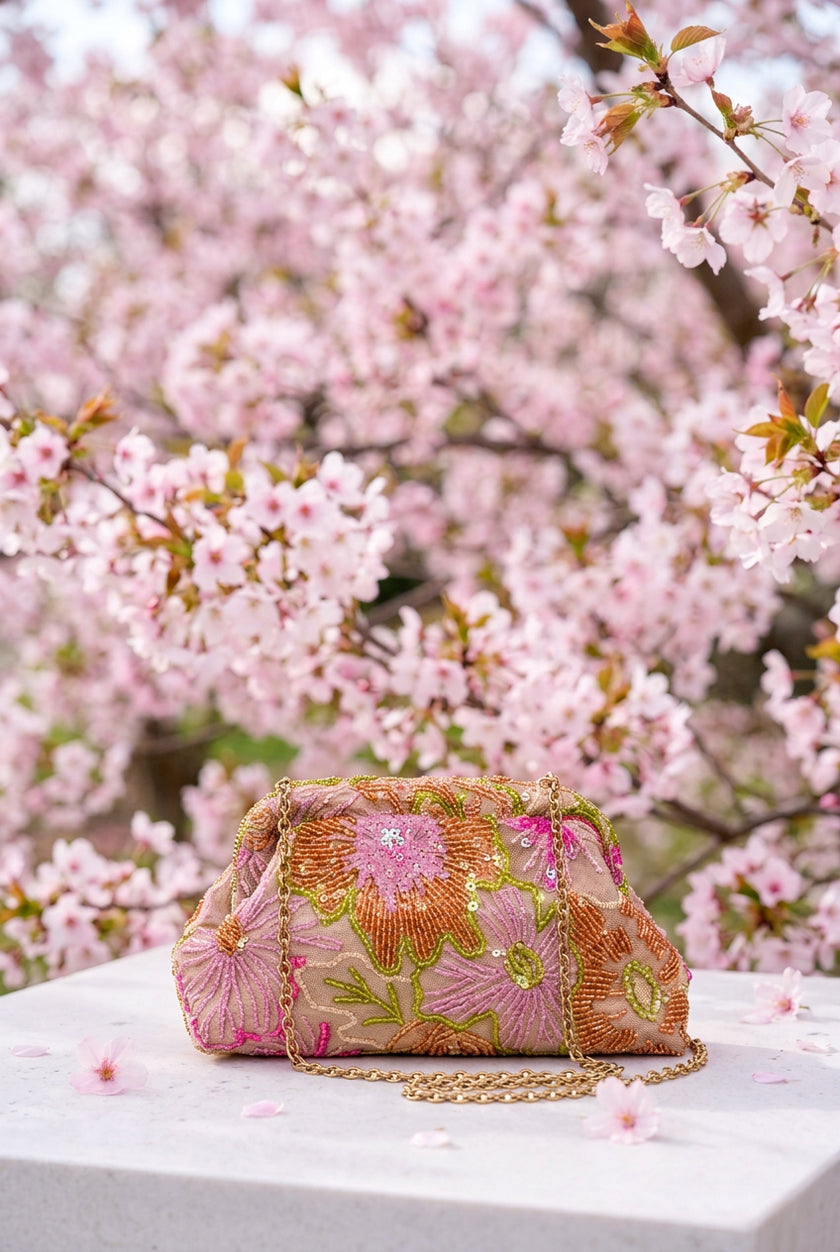 Pink Sequin Flower Embroidery Crossbody