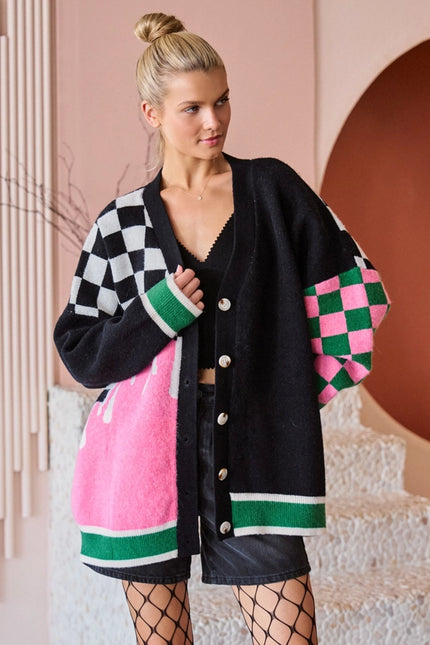 Mixed Checker Melt Cardigan - Jade By Jane