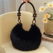 Winter Black Soft Fluffy Handbag