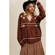 Listicle Floral Embroidered Maple Red Sweater