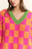 Orange/Pink Checkered Knit Sweater - Jade By Jane