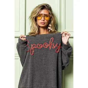 Spooky Lettering Two Tone Rib Knit Sweatshirt - BiBi
