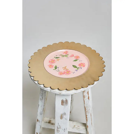 Vintage Pink Butterfly Scalloped Round Decorative Plate - POL