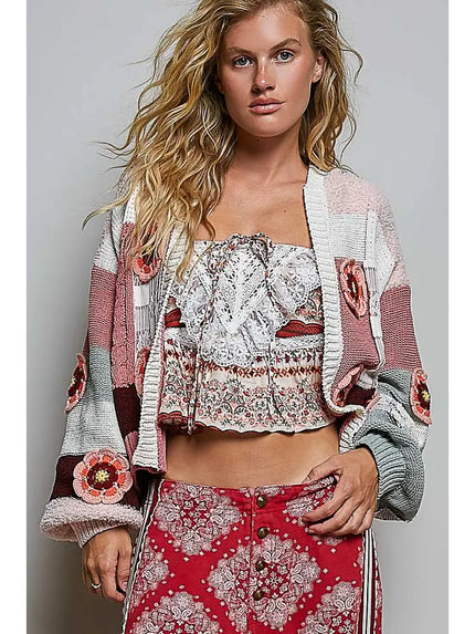 Patchwork Chenille Knit Crochet Cardigan - POL