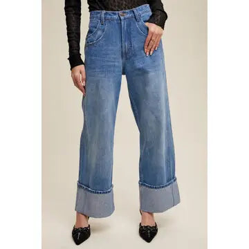 Listicle Cuffed Wide Leg Denim