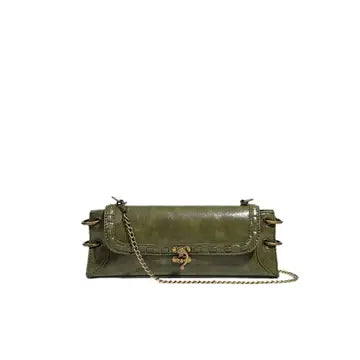 Vintage Square Green Shoulder Bag w/Chain Strap