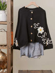 Floral Embroidered Black Cardigan - Mello