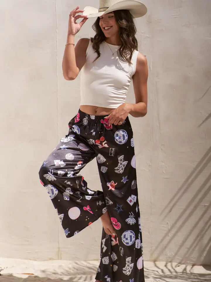 Party Collage Satin Pants - Jade By Jane