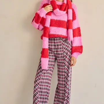 Striped Pink/Red Knit Sweater & Scarf - Jade By Jane