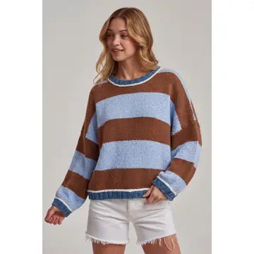 Wide Stripe Blue/Brown Cozy Sweater  - BON