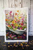 Floral Garden Bathtub Wooden Portrait
