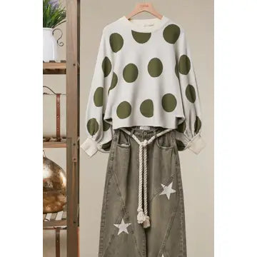 Olive Polka Dot Sweater - Mello