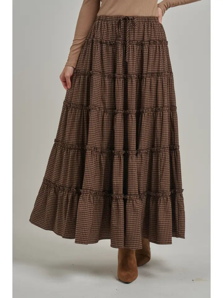 Mini Checkered Tiered Maxi Skirt - BON