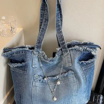 Distressed Patch Pocket Oversized Tote