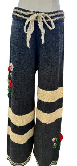 Embroidered Chenille Charcoal Sweater Pants - POL