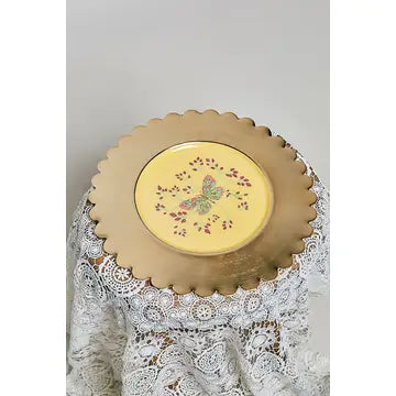 Vintage Honey Butterfly Scalloped Round Decorative Plate - POL