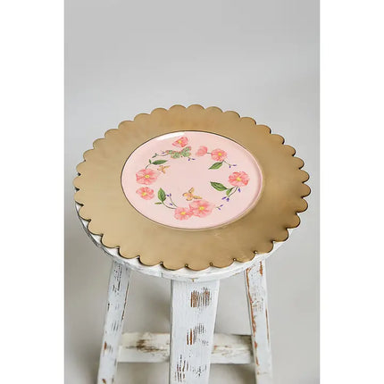 Vintage Pink Butterfly Scalloped Round Decorative Plate - POL