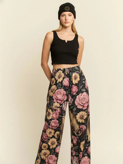 Floral Noir Cheetah Pants - Jade By Jane