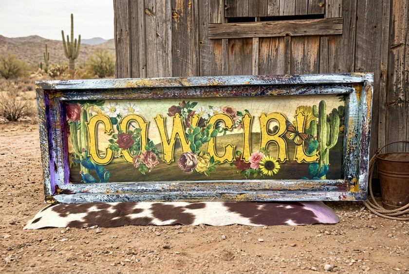 Cowgirl Framed Canvas Sign