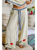 3D Embroidered Cream Chenille Pants - POL