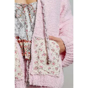Floral Printed Cozy Berber Pink Jacket - POL