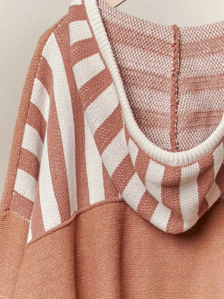 Color Block Stripe Hoodie Rust Sweater - Mello