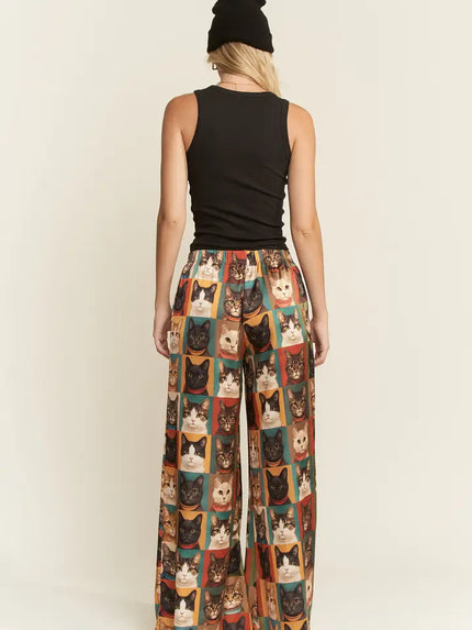 Cat Portrait Wide Leg Pants - Jade By Jane