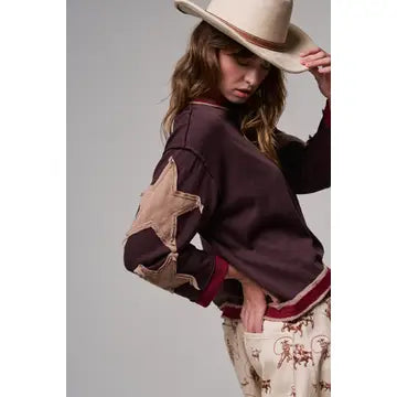 Raw Seam Star Patch Slouchy Knit Top - Urban Daizy