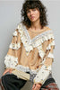 Chevron Peach Knit Lace Ruffle L/S Top - POL
