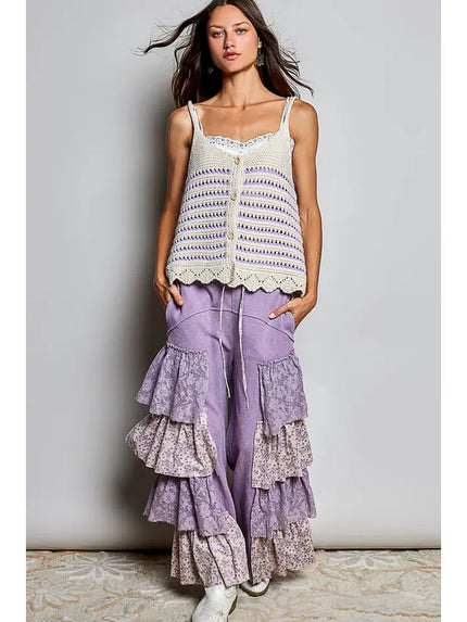 Vintage Lace Ruffle Lilac Pants - POL