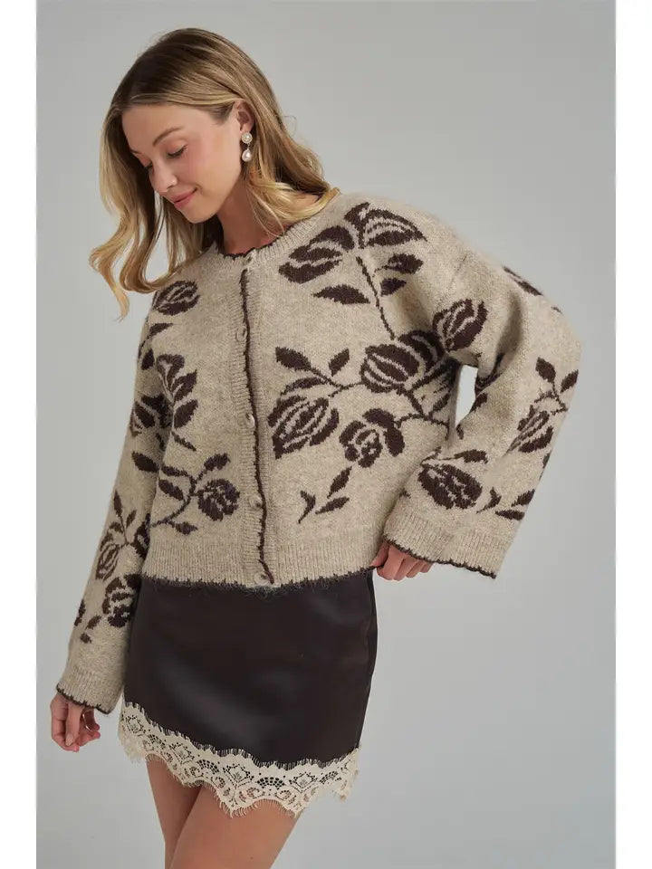 Floral Botanical Mocha Cardigan - BON
