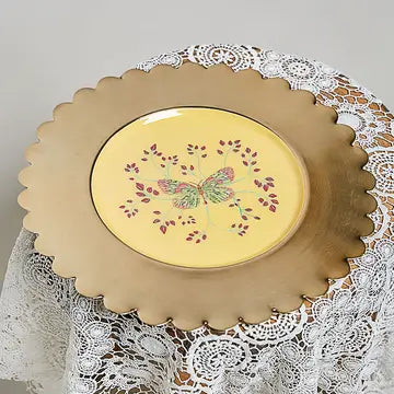 Vintage Honey Butterfly Scalloped Round Decorative Plate - POL