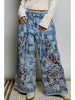 Patchwork Denim Floral Embroidered Pants - POL