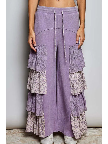 Vintage Lace Ruffle Lilac Pants - POL