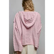 Pink V-Neck Hooded Cable Knit Chenille Sweater - POL