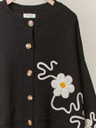 Floral Embroidered Black Cardigan - Mello