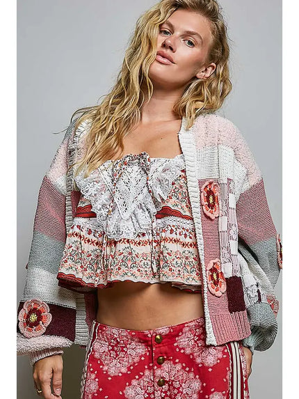Patchwork Chenille Knit Crochet Cardigan - POL