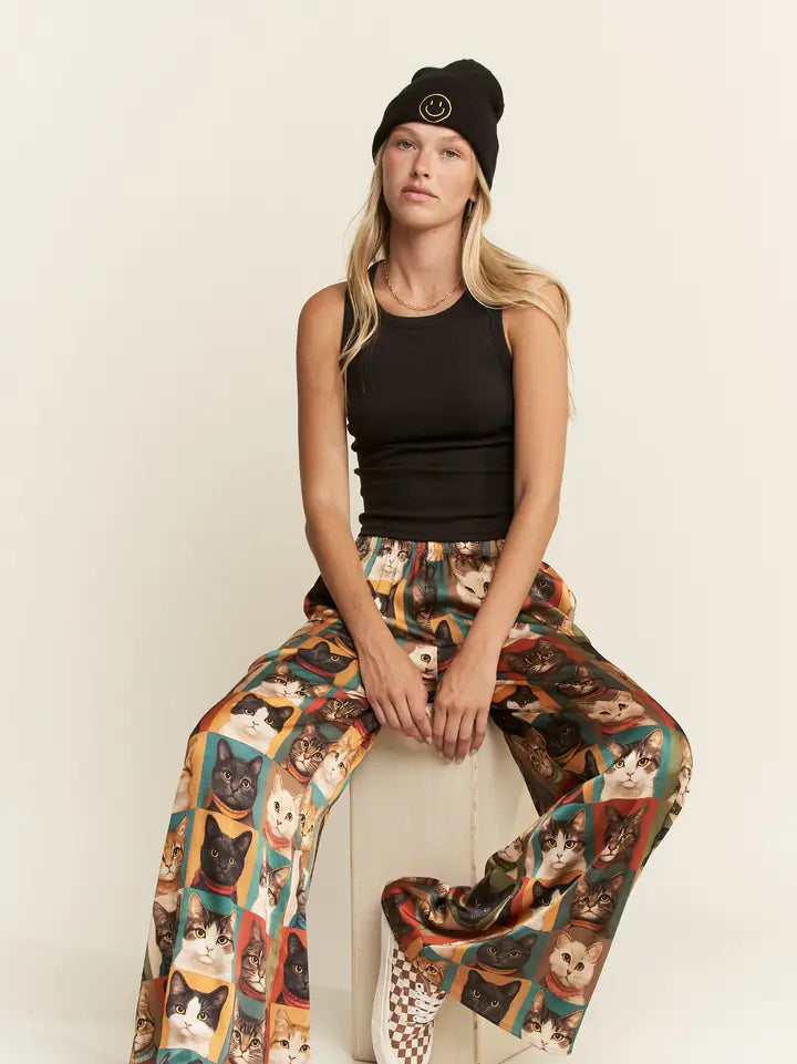 Cat Portrait Wide Leg Pants - Jade By Jane
