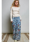 Patchwork Denim Floral Embroidered Pants - POL
