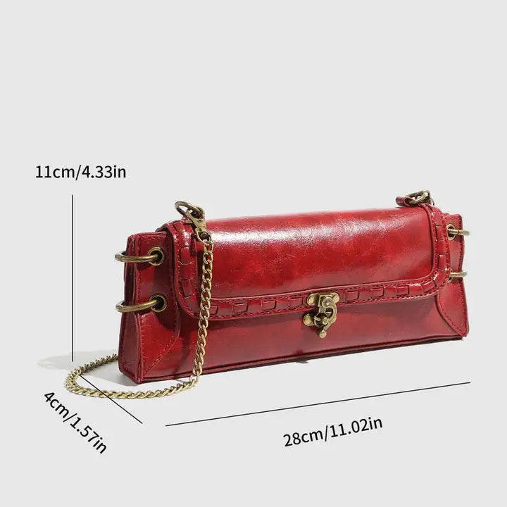 Vintage Square Red Shoulder Bag w/Chain Strap