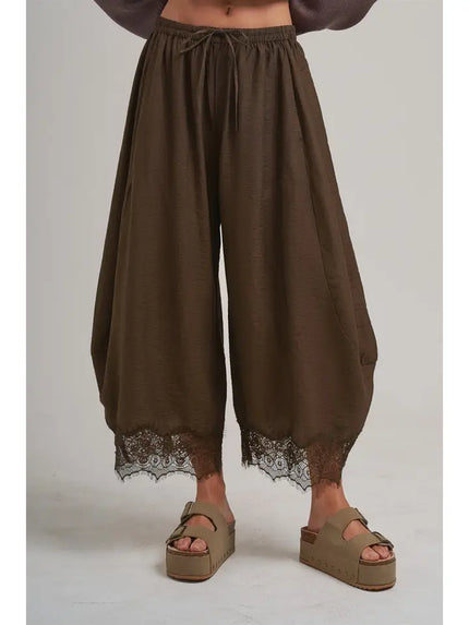 Mocha Flowy Pants w/Lace - BON