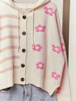 Pink Floral Stripe Hooded Cardigan - Mello