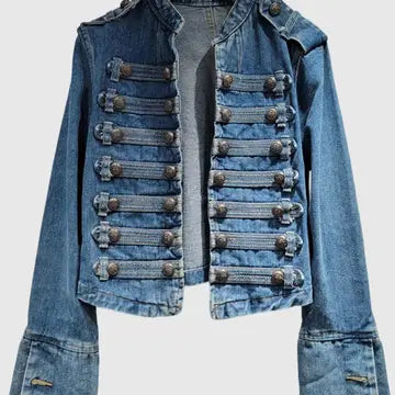 Military-Inspired Button Denim Jacket